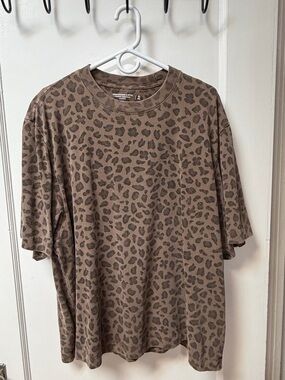 Abercrombie & Fitch Brown Leopard Cropped Crewneck Sweatshirt